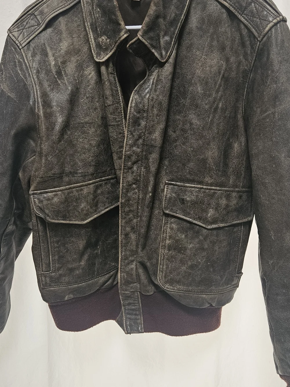 Banana Republic Distressed Vintage Brown Leather Bomber Jacket